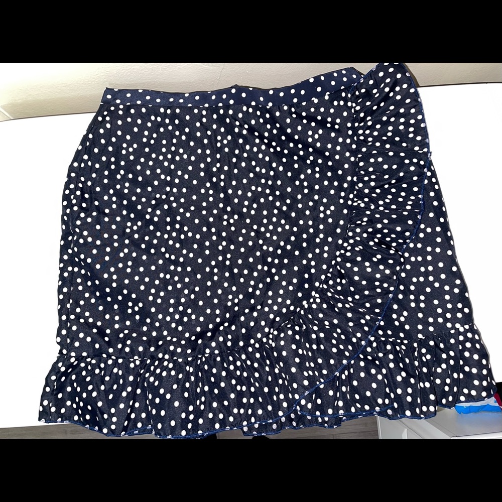 Navy Polka Dot Frill Hem Wrap Mini Skirt Size 8
